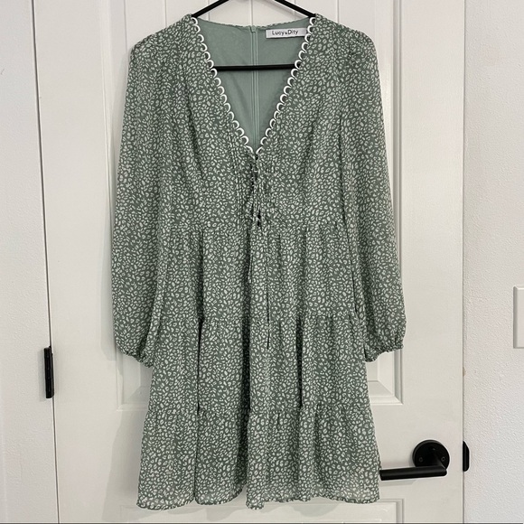 Lucy & Dity Long Sleeves Green Leopard Prints Dress - Picture 1 of 8